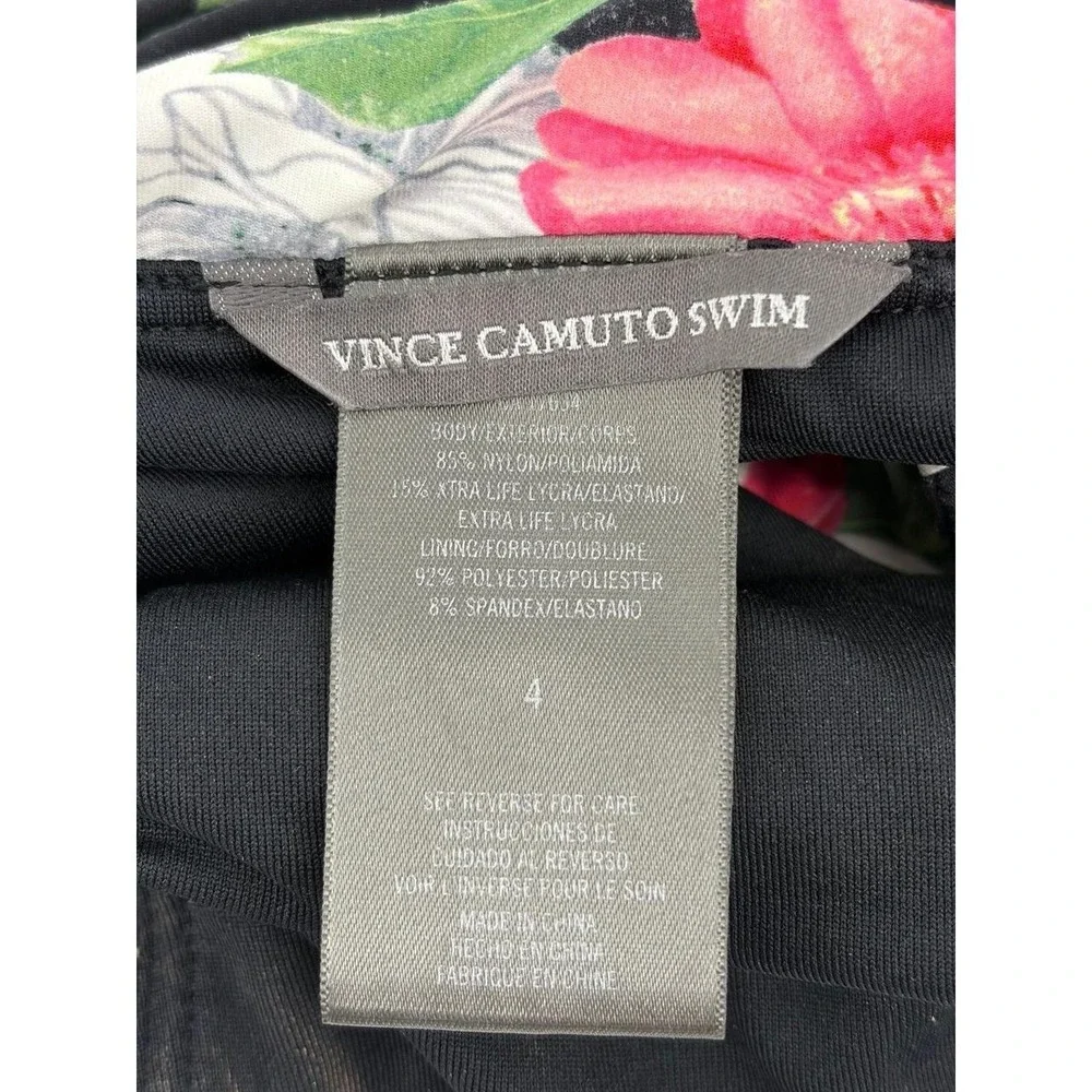 Vince Camuto‎ Swim Swimsuit, One Piece Plunge, Floral Black/Pink, Women 4